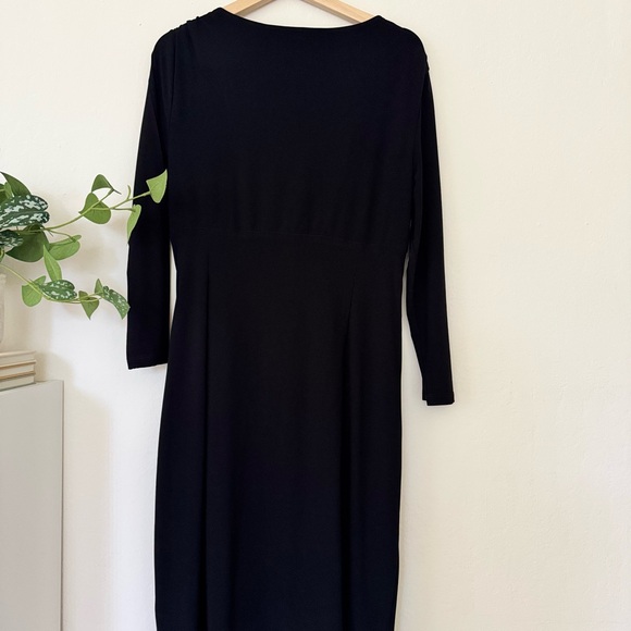 Classic Elegance: Ralph Lauren Black Ruched V-Neck Midi Dress - Size 16 - Picture 6 of 8